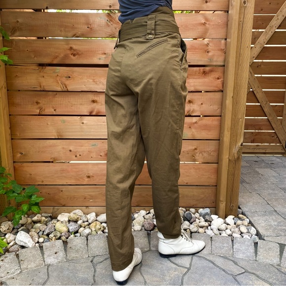 See by Chloe Ultra High Rise Khaki Straight Leg Pant With Two Button Rows Cotton - Picture 4 of 14